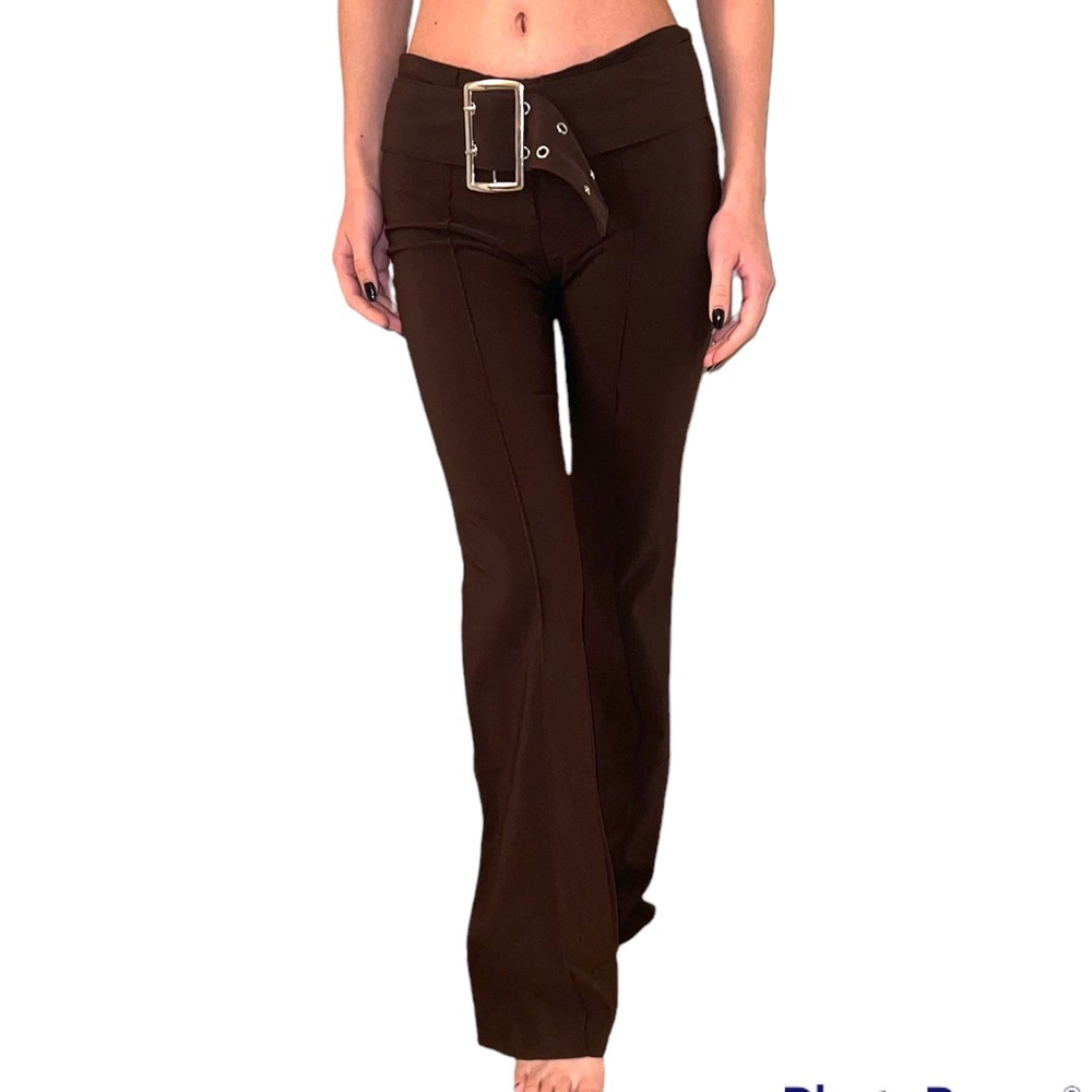 Chocolate Brown Flares with Belt Buckle detail.